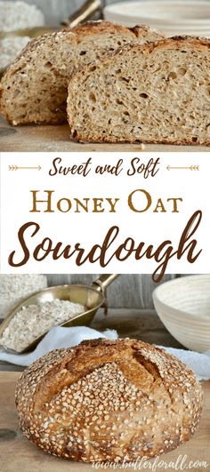 a loaf of honey oat sourdough sitting on top of a cutting board