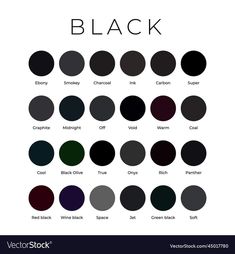 black color chart with the names and colors