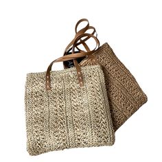 Casual Beige Rectangular Straw Bag, Beige Casual Crochet Bag For Travel, Casual Beige Crochet Bag For Travel, Casual Beige Straw Tote Bag, Trendy Brown Crochet Bag For Vacation, Casual Beige Crochet Woven Bag, Casual Beige Basket Bag, Casual Everyday Bags Made Of Natural Fiber, Casual Jute Bag With Large Capacity