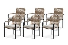 set of four chairs with cane back and armrests, all in wicker