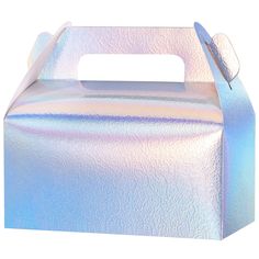 a white box with a handle on the top is shiny and has a metallic finish