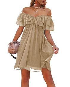 PRICES MAY VARY. 100% Polyester Pull On closure Machine Wash Western Formal Dresses, Flowy Short Dress, Boho Dress Fall, Layered Chiffon Dress, Dresses With Cowboy Boots, Chiffon Ruffle Dress, Beach Party Dress, Autumnal Equinox, Off Shoulder Dresses