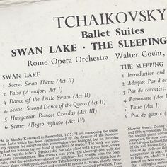 sheet music from the ballet swan lake and the sleeping beauty, written in black ink