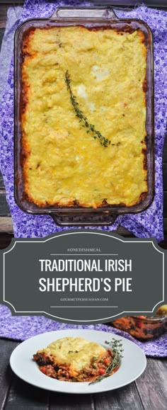 traditional irish shepherd's pie on a wooden table with the title overlay reads traditional irish shepherd's pie