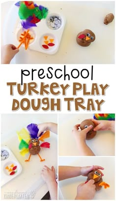 the turkey play dough tray is ready to be made into a turkey craft for kids