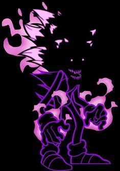 an image of a cartoon character with purple hair and eyes on his face, in the dark