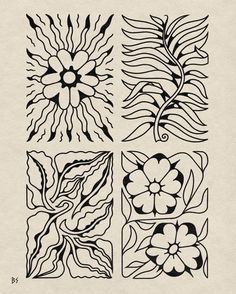 four different designs in black and white, each with an individual's own flower