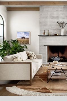 a living room filled with furniture and a fire place