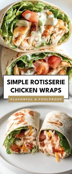 Image for Simple Rotisserie Chicken Wraps Lunch Ideas Tortilla Wraps, Sides For Chicken Wraps, What To Cook With Rotisserie Chicken, Rotisserie Chicken Breast Recipes, Dinner Wraps Recipes, Dinner Recipes Rotisserie Chicken, Meals With Rotisserie Chicken Easy, Easy Wraps Recipes, On The Go Dinner Ideas