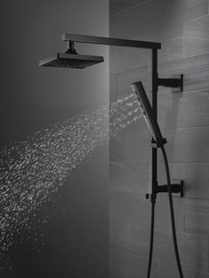 This 60-82" stretchable hose helps provide flexibility and control over your shower experience. Matte Black makes a statement in your space, cultivating a sophisticated air and coordinating flawlessly with most other fixtures and accents. With bright tones, Matte Black is undeniably modern with a strong contrast, but it can complement traditional or transitional spaces just as well when paired against warm nuetrals for a rustic feel akin to cast iron. Finish matches Matte Black Delta shower products. Delta Matte Black Faucet Spray Hose (Metal 60-in) | U495D-BL60-PK Black Shower Fixtures, Overhead Shower Head, Shower Column, Matte Black Faucet, Bathroom Shower Faucets, Shower Together, Shower Columns, Shower Fixtures, Faucet Accessories