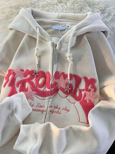 #ad Premium Y2K Loose Zip Up Hoodie Gothic Grunge Streetwear Pullover Letter Embroidery, Fashion Top Vintage Letters, Letter Sweatshirt, Embroidery Hoodie, Oversized Streetwear, Star Embroidery, Autumn Clothes, 90s Grunge, Embroidered Hoodie, Grunge Style