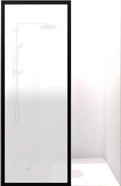 Gridscape GS3 Fixed Panel Shower Screen Black With Satin Deco Glass Main Image Bedroom Glass Door, Framed Shower Enclosure, Coastal Shower Doors, Custom Shower Doors, Bathroom Features, Industrial Bathroom, Rustic Bathroom Decor, Rustic Glam, Custom Shower