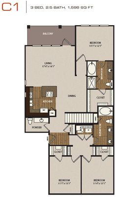 the floor plan for a two bedroom, one bath apartment with an attached kitchen and living room