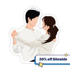 a man and woman are dancing together with the words 30 % off sitewide