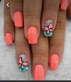 Mexico Nails, Roses Nails, Spring Nail Design, June Nails, Fingernail Art, Cute Nail Colors, Beach Nail, Butterfly Nail Designs, 2024 Nails