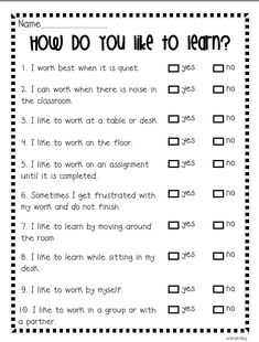 a printable worksheet to teach students how do you like to learn?