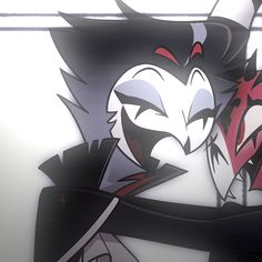 an anime character with red and black hair, wearing a white mask and holding his arms around him