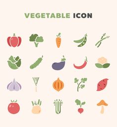 vegetables icon set in flat design style