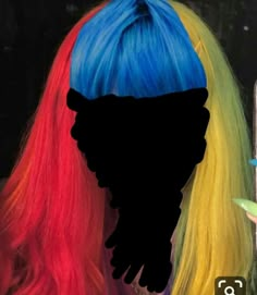 Clowncore Hairstyles, Clowncore Hair, Primary Color Hair, Yellow Split Dye Hair, Kidcore Art Hair Tutorial, Orange And Yellow Split Dye, Yellow Vivid Hair, Clown Hair, Queer Hair