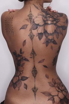 the back of a woman with tattoos on her body