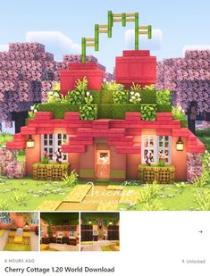 an image of a house with plants growing on it's roof and the words cherry cottage