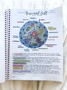 a notebook with an animal cell diagram on it