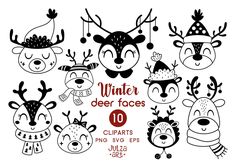 the reindeer faces are drawn in black and white with red lettering on it, which says winter