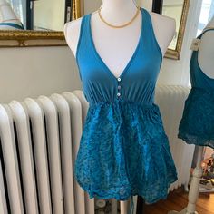 Girls Tealish Blue Tank. Jersey Top And Cotton Floral Bottom. Nwt Cute Fitted Blue Blouse, Cute Blue Summer Blouse, Cute Blue Tops For The Beach, Turquoise Cotton Beach Tops, Blue Stretch Summer Tops, Stretch Cotton Blue Blouse, Blue Stretch Cotton Blouse, Coral Shirt, Chambray Top