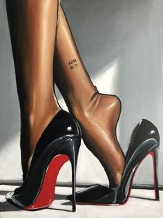 a painting of a pair of high heeled shoes with the word jimmy not written on them