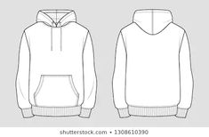 a white hoodie sweatshirt with the front and back views drawn in black on a gray background