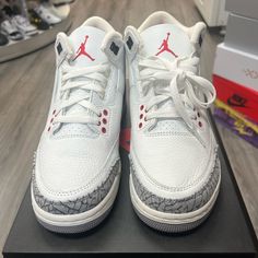 Brand New (Ds) Air Jordan “White Cement” 3s Sz 7y Sporty White Lace-up Air Jordan 4, White Low-top Jordan Shoes For Streetwear, White Custom Sneakers With Cushioned Footbed For Streetwear, Custom White Sneakers With Cushioned Footbed For Streetwear, White Air Jordan 4 With Branded Insole, White Air Jordan 4 With Boost Midsole For Streetwear, Sporty White Air Jordan 4 With Branded Insole, Sporty White Air Jordan 4 With Boost Midsole, White Low-top Jordan Shoes With Speckled Midsole