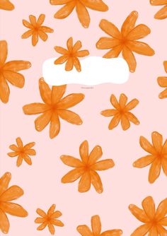 an orange flower on a pink background with a white rectangle in the bottom corner