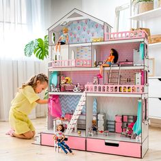 "Doll House, Large Doll House, Barbie Doll House, Pink dream assembled Dollhouse with furniture for birthday 🔥Dollhouse \"Big Mansion\" by NestWood is a gorgeous and super functional house that will fit any doll. In this model, the height of the first floor is increased, which allows the child to play with their favorite dolls up to 33 cm high (Barbie, LOL, Monster High, Enchantimals, etc). All other floors are suitable for playing with lower dolls up to 20 cm (LOL, Sylvanians, and others). The House For Dolls, Dreamhouse Barbie, American Doll House, Big Mansion, Shelf House, Doll House Room, Big Doll House, Plywood House, Cute Dollhouse