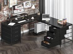 PRICES MAY VARY. L Shape Desk & Long Desk: With Reversible design, this computer desk can be installed as 62" x 59" L shaped desk or 102" two person long desk, fit for various scenes of your home. Provides enough space for 2 monitors, laptop and printer, works great as business furniture or home office workstation Ample Storage Space: This corner computer desk combines a computer desk with 8 drawers, and it also comes with both a monitor shelf and a chassis bracket. Let you have more sufficient space, make your desktop more neat and tidy, half the effect, twice the work Sturdy and Durable: This L shaped desk is made of MDF board with a scratch-resistant coating that protects the desktop from daily wear and tear. It's also easy to clean, so all you have to do is wipe it with a dry rag. No n Desk With Monitor Shelf, Corner Gaming Desk, Two Person Desk, Home Office Corner, L Shaped Computer Desk, Desk With Monitor, Monitor Shelf, Office Corner, L Shape Desk