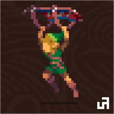 a pixel art style image of a person holding a tennis racket