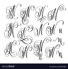 an old english alphabet with swirls and letters in the style of handwritten lettering