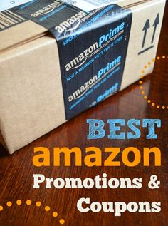 an amazon box sitting on top of a wooden table with the words best amazon promotional coupons