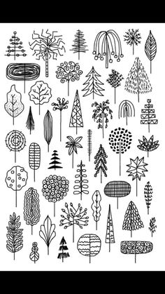 trees and bushes are drawn in black ink