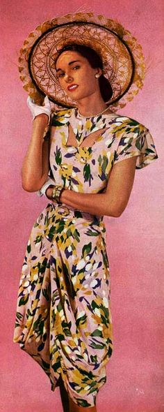 1940s. Now THIS would be something to wear on Vella la Cava...nice and summery. Vintage Fashion 1940s, Forties Fashion, Dress History, Vintage Trends, Retro Styles