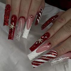 #christmas#nails#acrylic#sweaternails#red Winter Nails Acrylic, Acrylic Nails Coffin Pink, Christmas Nails Acrylic, Long Square Acrylic Nails, Bling Acrylic Nails, Winter Nail, Acrylic Nails Coffin Short, Pink Acrylic Nails