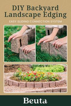 the front cover of an easy guide to build a backyard landscape edging with stone blocks