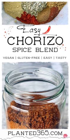 the recipe for easy chorizzo spice blend in a jar