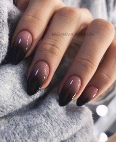 Nude to bold black ombre effect nail art in glossy finish on medium almond nails Black And Nude Nails, Faded Nails, Witchy Nails, Nude Nail Designs, Gothic Nails, Goth Nails, Dark Nails