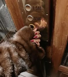 a furry animal sticking its head out of a door