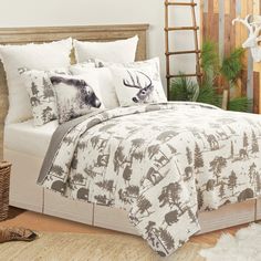 Hillside Journey Quilt Set - Forest Animal Design - Grey & White - Lodge - Rustic - Your Western Decor Jamie King, King Quilt Sets, Solid Quilt, Cozy Quilts, Rustic Bedding, Twin Quilt, King Quilt, Quilt Set, Reversible Quilt