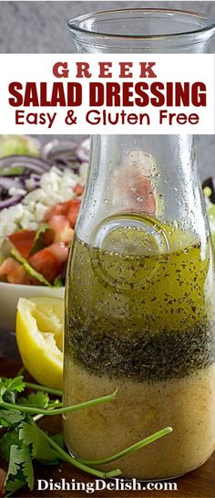 a salad dressing recipe in a glass pitcher