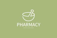 the logo for pharmacy, with a mortar and spoon in it on a green background