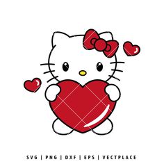 a hello kitty holding a heart with hearts on it's chest and the words svg