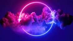 an image of a ring in the sky with clouds around it and neon lights coming out