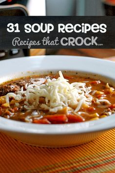 a bowl of slow cooker lasagna soup